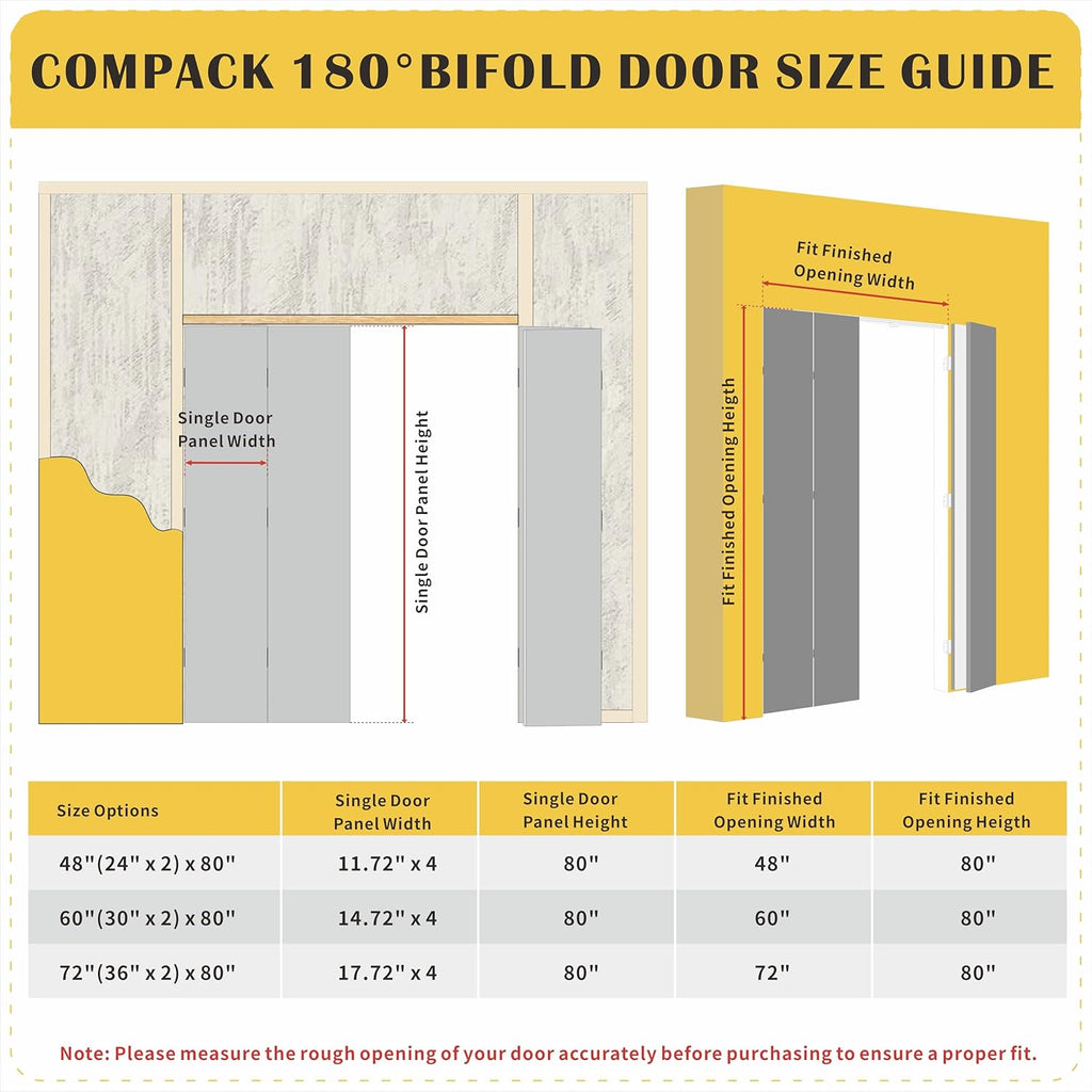 180 Degree Bifold Door, for 48″x 80″ Door Openings, White 1-Lite Mirrored Folding Door with Hinges Hardware Set, Full Access Bifold Closet Doors Perfect for Interior Openings