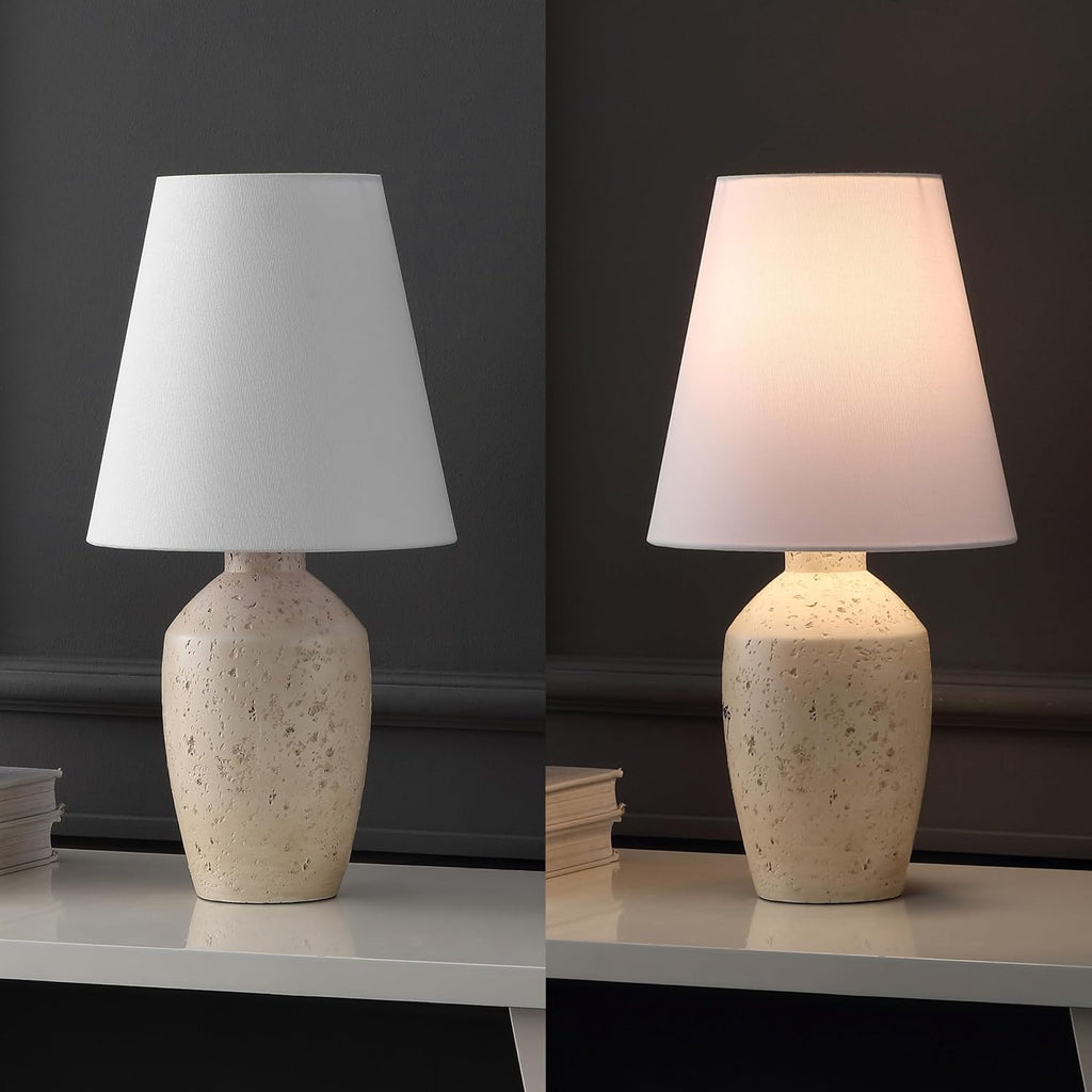 JONATHAN Y 19.5' Matte Cream Modern Table Lamp Set of 2, Minimalist Ginger Jar Lamps for Bedroom Living Room Office, White Linen Shade, LED Bulbs Included (JYL5605B-SET2)