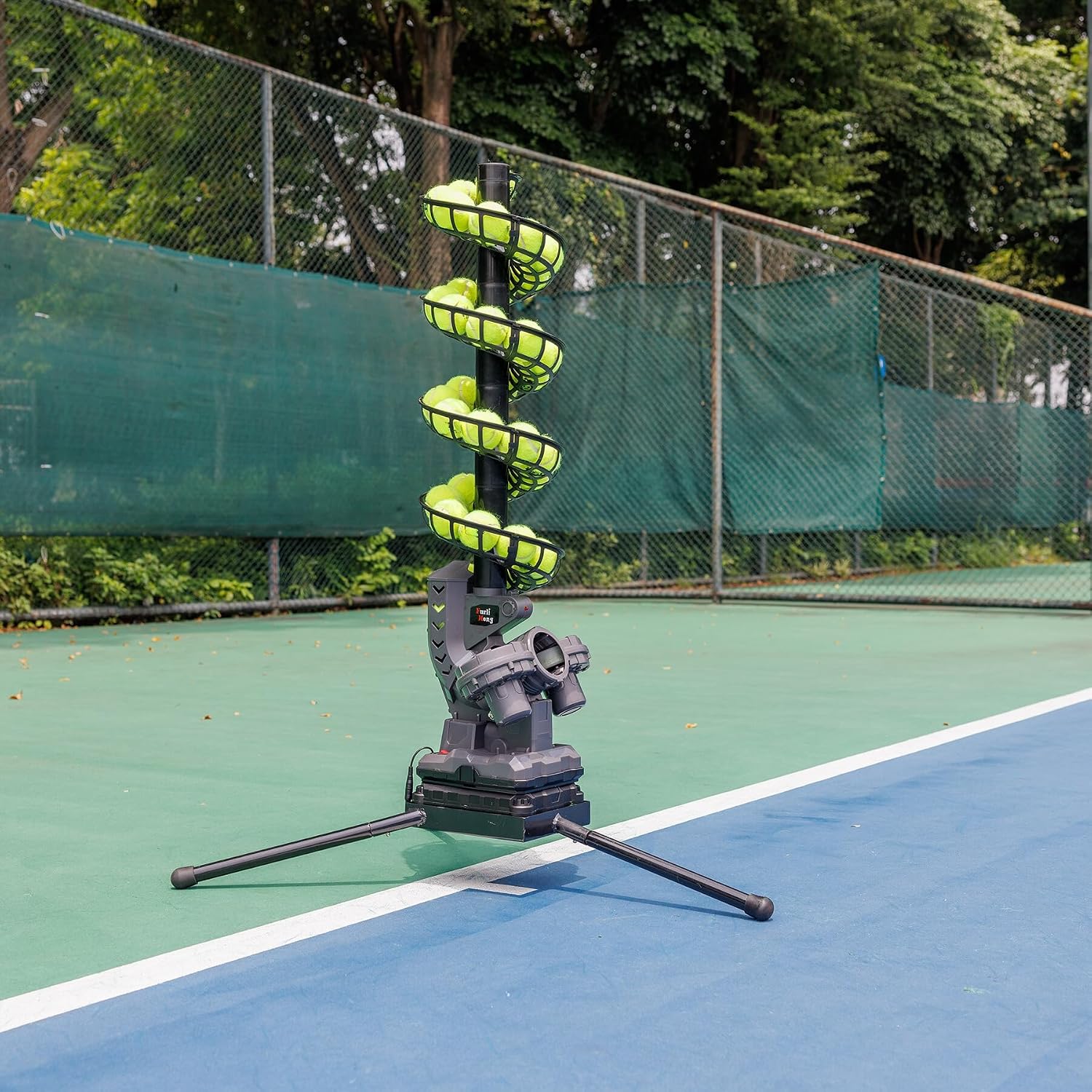 Furlihong 3807BH Tennis Ball Machine with Triangular Base, Adjustable Speeds, Oscillating Left&Right, Up&Down Swing Launch Port, for All Levels Training