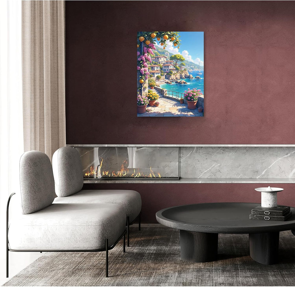 Italian Amalfi Coast Lemon Tree Garden Mediterranean Style Wall Art | Wrapped canvas, space display, nature landscape poster, Mediterranean style, no glare