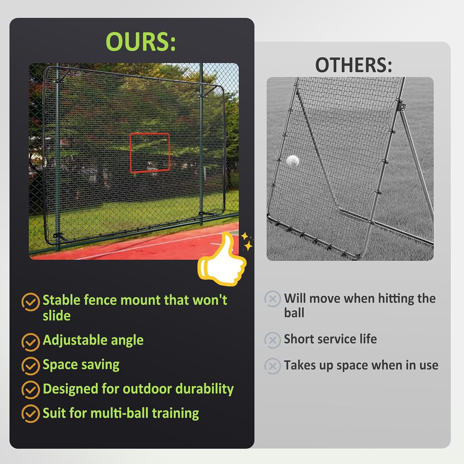 Fence-Mount Tennis Rebounder Net 12x8FT – Space-Saving Tennis Practice Wall with Adjustable Rebound Angle – Solo Training Net Fits Most Fence Poles, Heavy-Duty Frame for Outdoor Practice
