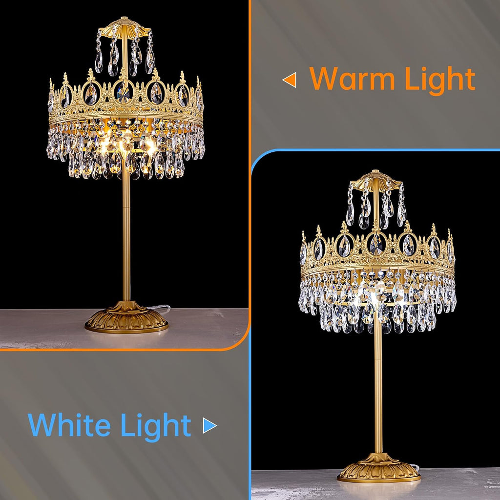 TOCHIC 3 Lights Crystal Table Lamp for Bedroom, 30' Tall Bedside Table Lamp Gold Modern Farmhouse Desk Nightstand Lamp Light Fixture for Living Room, Kids Room, Entryway, Home Office, Console Table