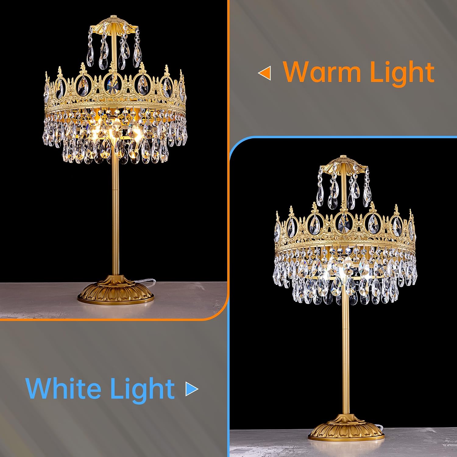TOCHIC 3 Lights Crystal Table Lamp for Bedroom, 30' Tall Bedside Table Lamp Gold Modern Farmhouse Desk Nightstand Lamp Light Fixture for Living Room, Kids Room, Entryway, Home Office, Console Table