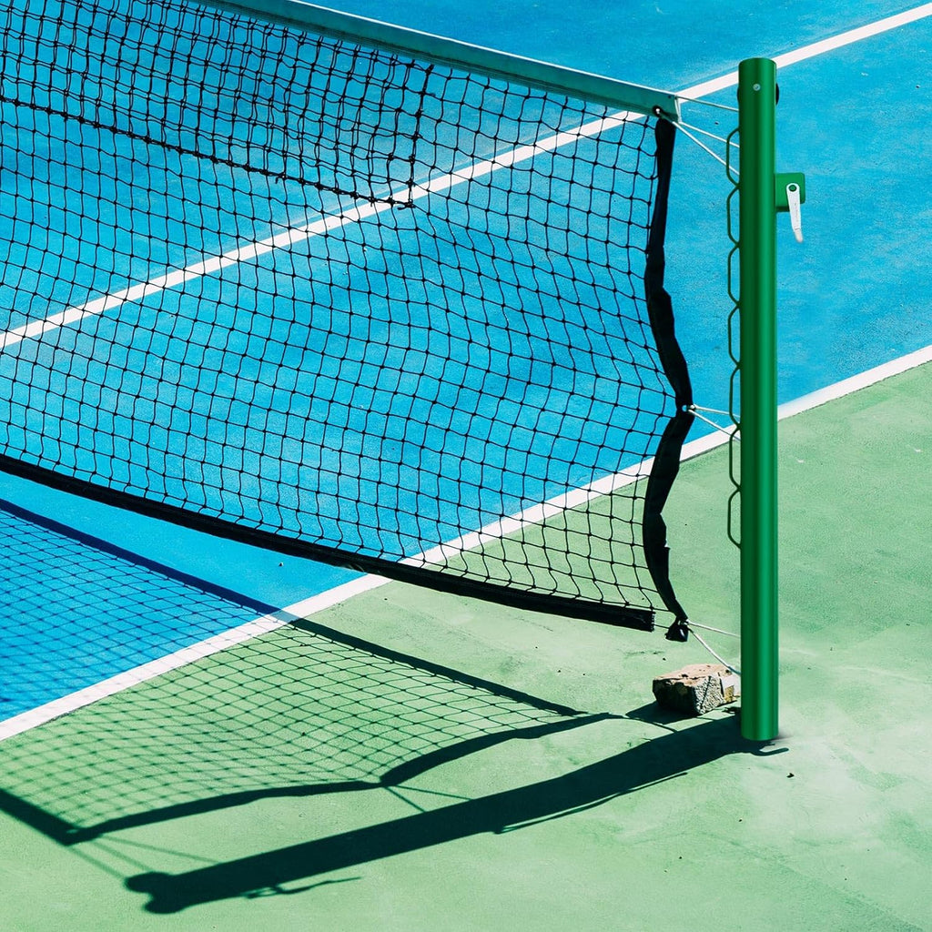 Tennis Posts with Net Crank Outdoor Heavy Duty Professional Green Tennis Permanent Court Kit for Net Quick Fixation System Equipped with a Cable Reel(Round,42 inches)
