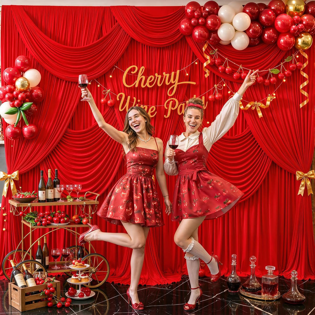 10 Panels Red Backdrop Curtain for Parties Wedding Wrinkle Free Red Photo Curtains Backdrop Drapes Fabric Decoration for Christmas Birthday Party Baby Shower 50ft(W) x 10ft(H)