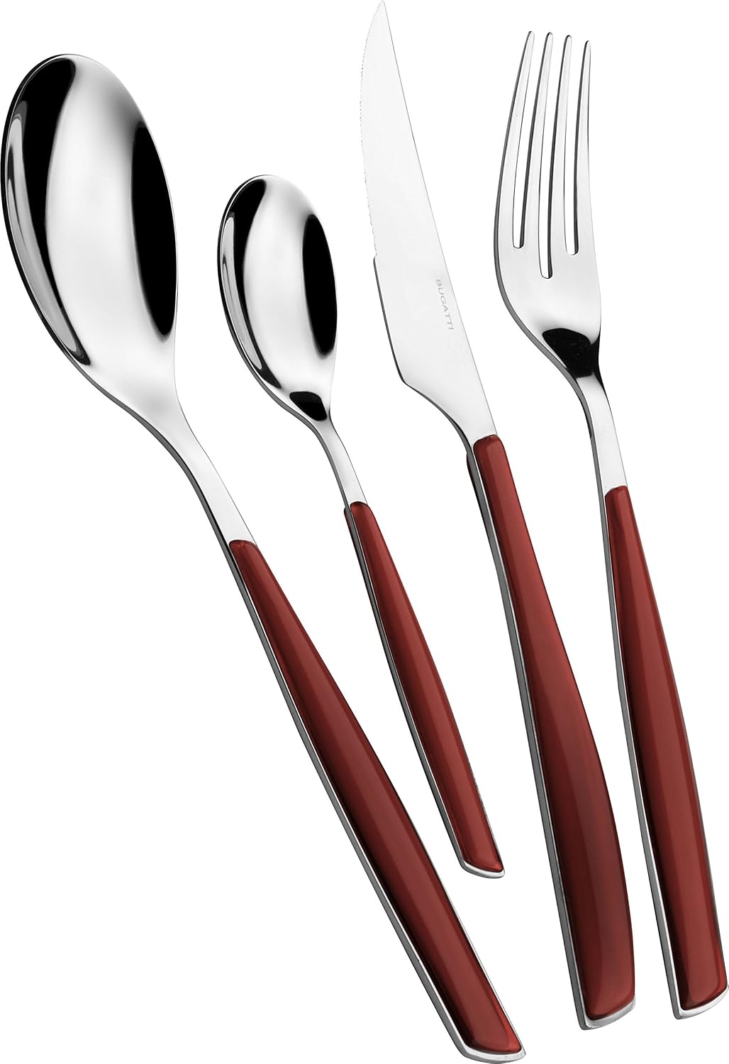 BUGATTI, Glamour, 24 Piece Cutlery Set, 18/10 Stainless Steel and Coloured Handle Marsala Cutlery Set for 6 People: 6 Spoons, 6 Forks, 6 Knives and 6 Teaspoons
