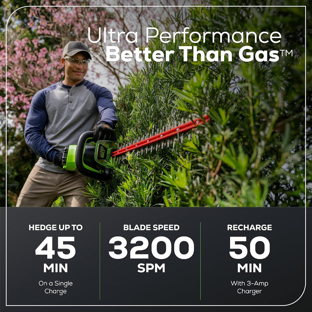 Greenworks 60V 26' Brushless Cordless Battery-Powered Hedge Trimmer, 2.0Ah Battery and Charger Included