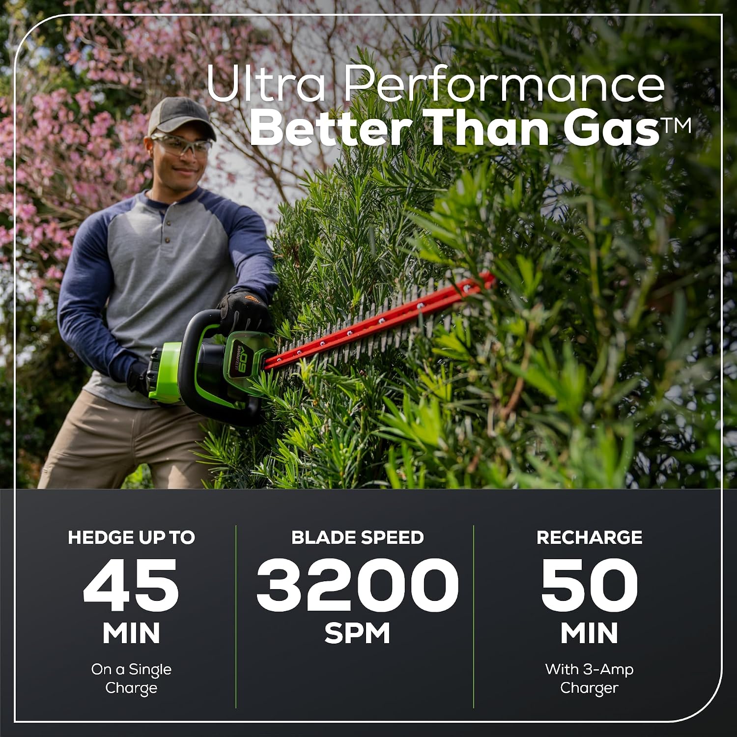 Greenworks 60V 26' Brushless Cordless Battery-Powered Hedge Trimmer, 2.0Ah Battery and Charger Included