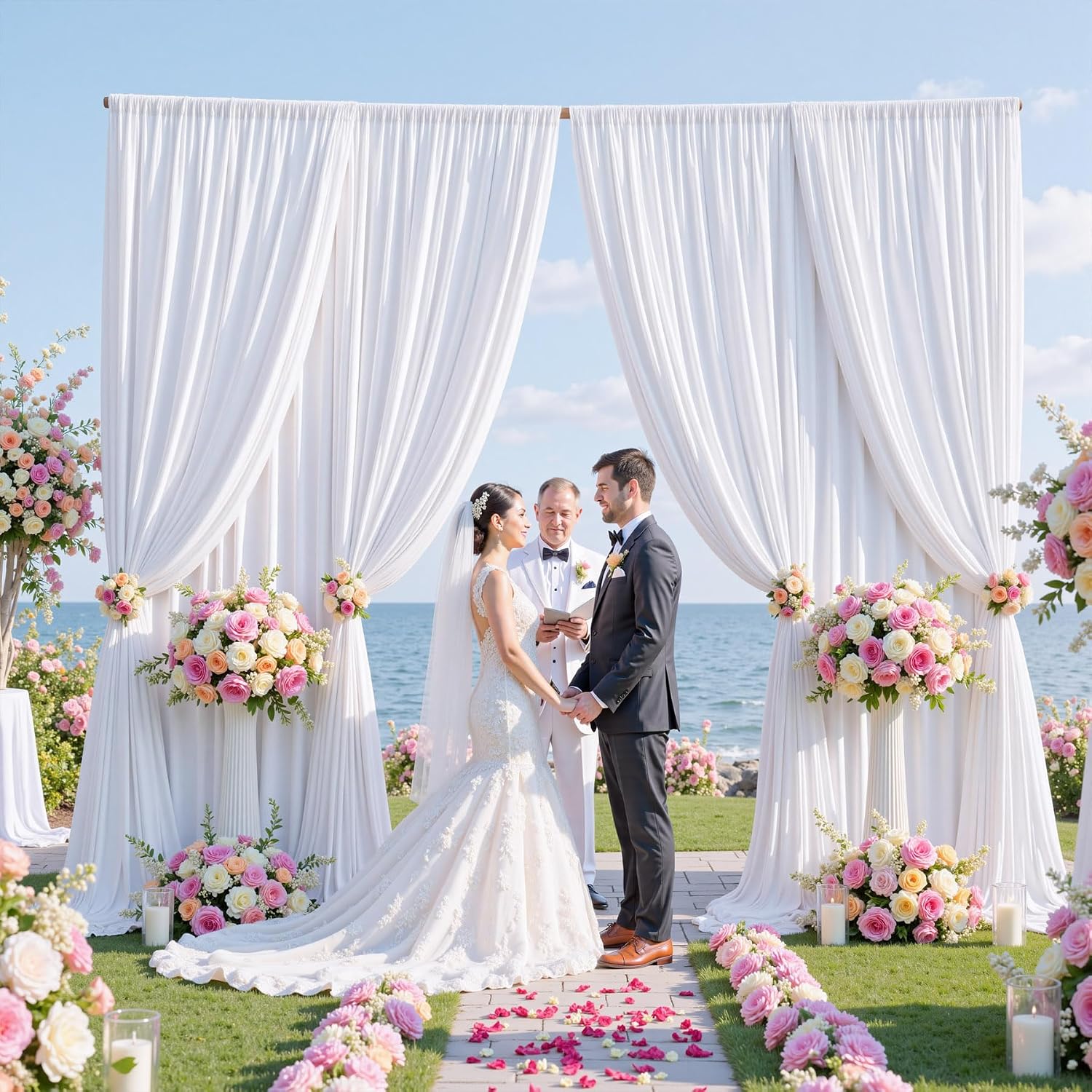 12 Panels 5x12ft White Backdrop Curtains for Parties, Wrinkle Free Polyester Photo Backdrop Drapes 12 ft Long Back Drop Cloth Drapery for Wedding Birthday Baby Shower Photography Party Background