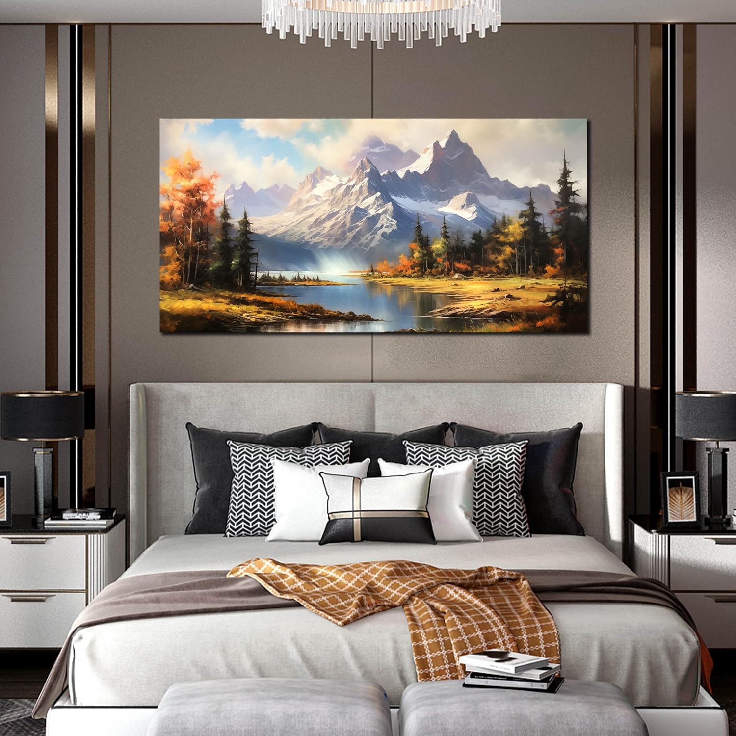 Mountain Wall Art for Living Room Bedroom Office Nature Wall Art Large Mountain Lake Forest Landscape Pictures Modern Artwork Framed Wall Decor Canvas Prints 29x59 Inch