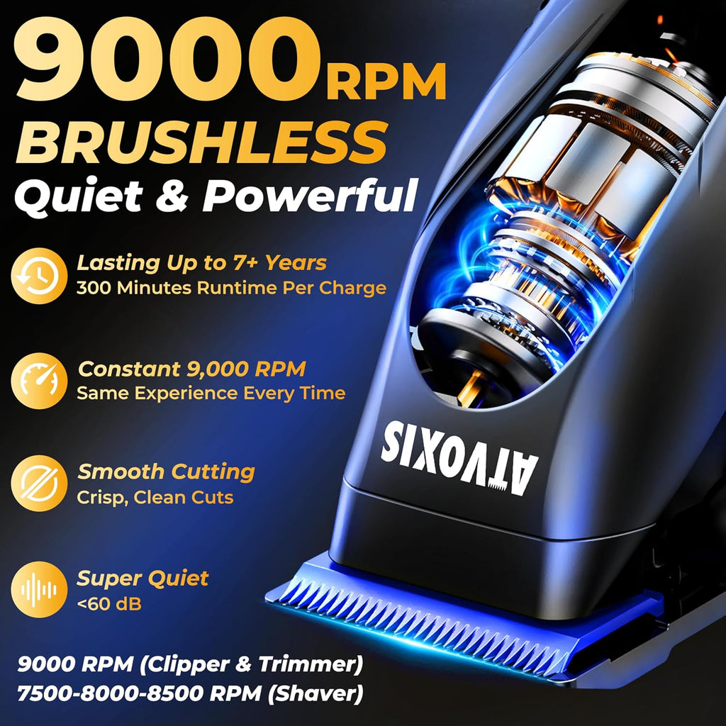 9000 RPM Brushless Motor Professional Hair Clippers Set for Men: Cordless Clippers & Zero Gap Trimmers with DLC Blades LED Display Fast Charging Stands Travel Pouch Maquina Para Cortar Pelo De Hombre
