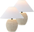 JONATHAN Y 18.25' Matte Cream Ceramic Hobnail Table Lamp Set of 2 for Bedroom, Modern Minimalist Farmhouse Bedside Nightstand Lamps, White Linen Shade, LED Bulbs Included (JYL5601B-SET2)