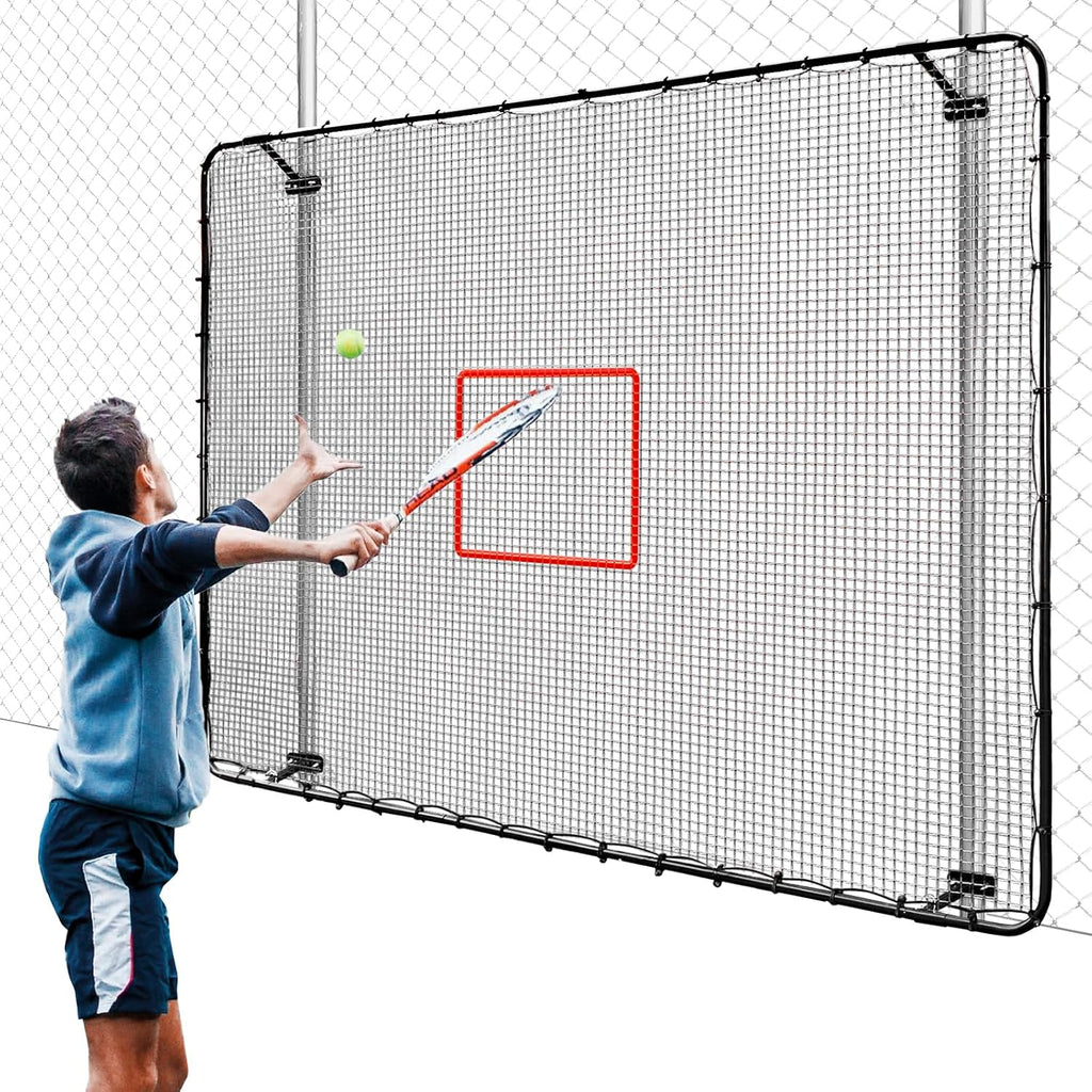 Fence-Mount Tennis Rebounder Net 12x8FT – Space-Saving Tennis Practice Wall with Adjustable Rebound Angle – Solo Training Net Fits Most Fence Poles, Heavy-Duty Frame for Outdoor Practice