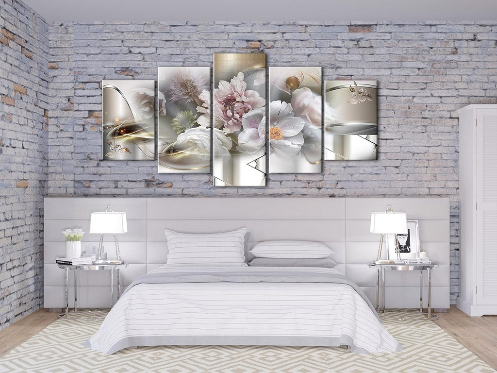 artgeist - Hand-Textured Canvas Wall Art Print Retro Flowers 90x45 in - 5pcs Painting Canvas Prints - Acrylic Gel Texture Artwork Image Contemporary Modern Home Peonies Floral Abstract a-C-10081-b-a