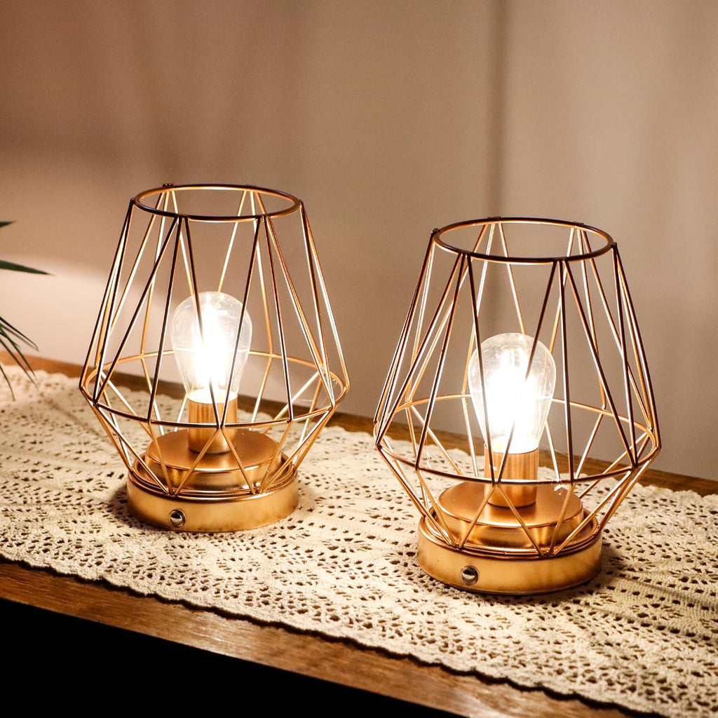 Set of 12 Metal Battery Operated Lamp 7 'H Rechargeable Bedside Lamps Cordless Table Lamp Touch Dimmable for Indoor Outdoor Bedrooms Office Wedding Parties Patio（Diamond）