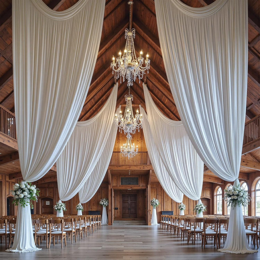 10 Panels 5x14ft White Backdrop Curtains for Parties, Wrinkle Free Polyester White Photo Backdrop Drapes 14 ft Long Back Drop Cloth for Wedding Birthday Photography Background Party