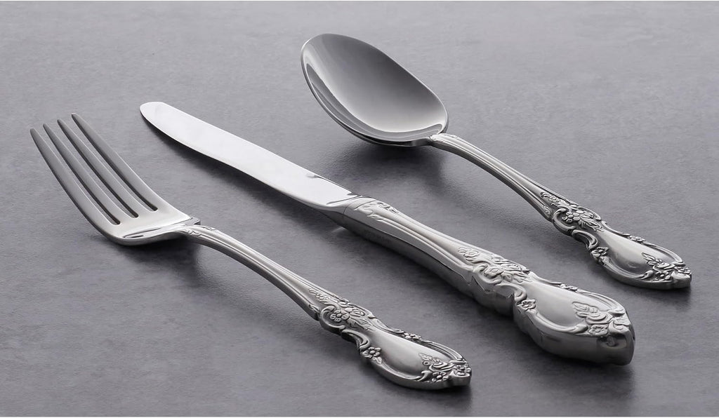 Oneida Silverware Set For 4, Louisiana 20-Piece Fine Flatware Set, Service For 4, 18/8 Stainless Steel, Silver, Mirror Finish, Knives Spoons and Forks, Dishwasher Safe, Tableware (Silver, 20 Pieces)