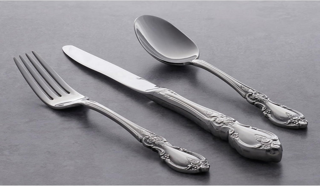 Oneida Silverware Set For 8 with Serving Utensils, Louisiana 45-Piece Fine Flatware Set, Service For 8, 18/8 Stainless Steel, Mirror, Knives Spoons Forks Serving Spoons,Dishwasher Safe(Silver 45 Piece