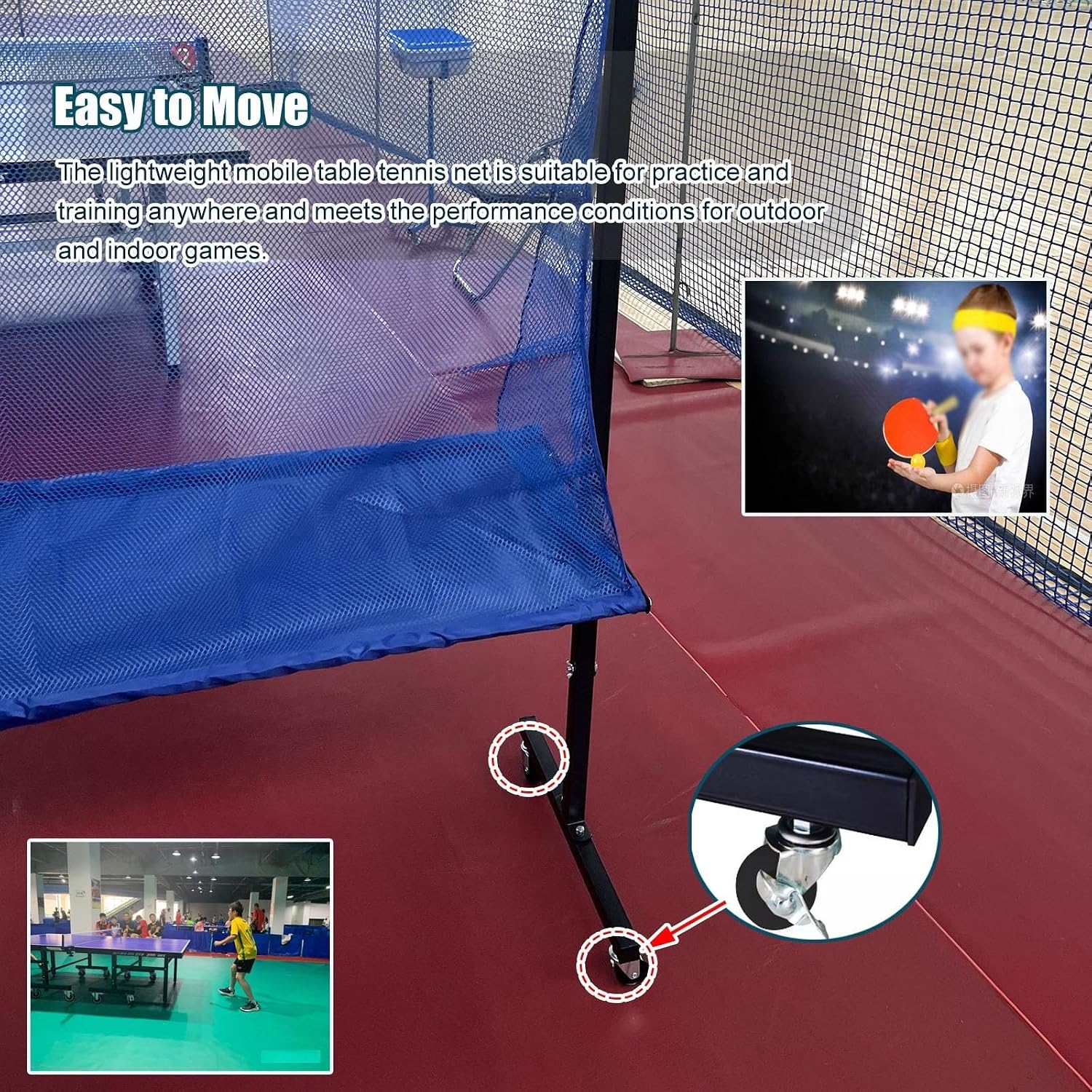 Rolling Table Tennis Catch Net, Adults & Kids Training Tool for Multi Ball Drills, Ping Pong Recycle Catcher Equipment for Indoor Outdoor Serve Practice & Family Leisure, Metal Frame