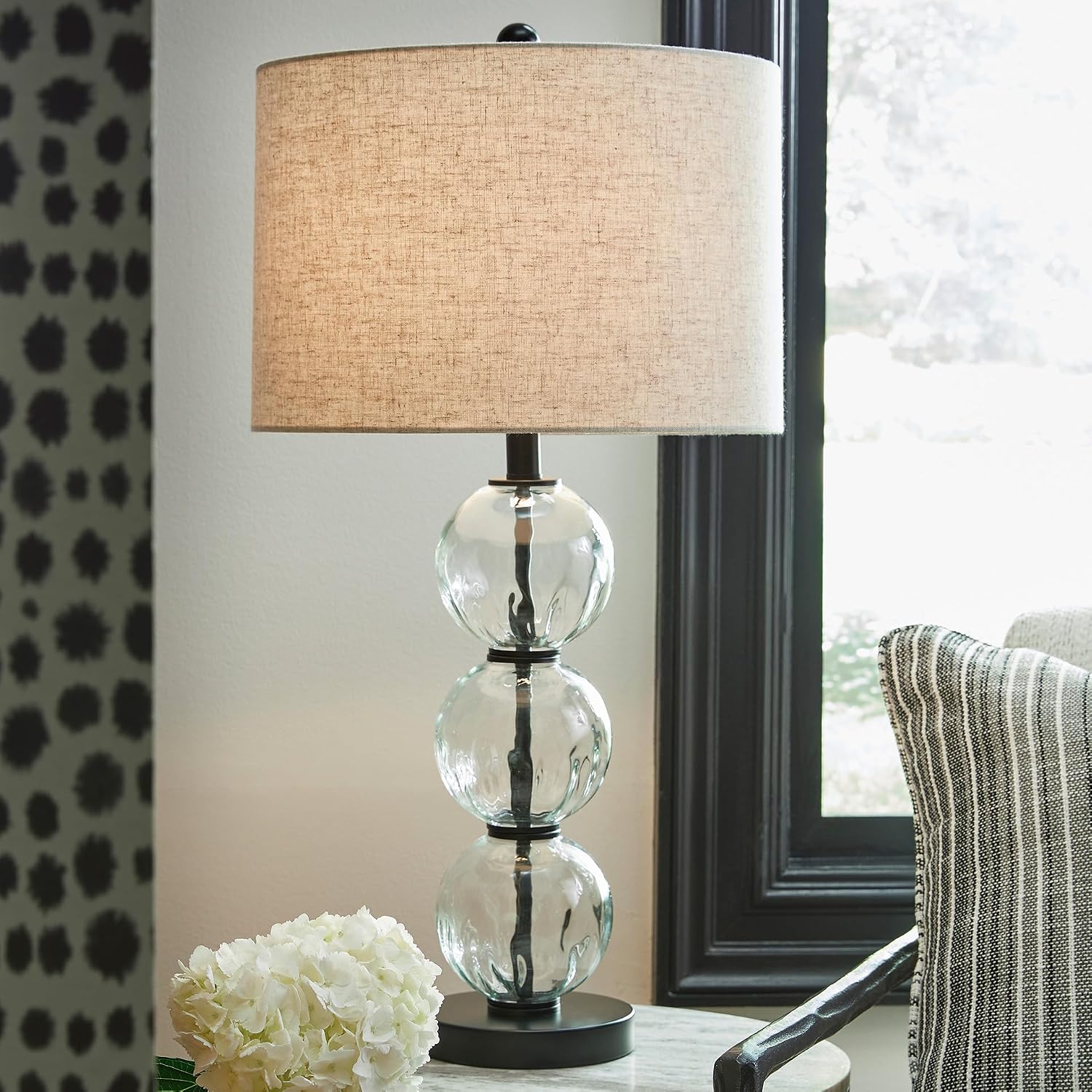 Signature Design by Ashley Airbal Modern 29.5' Glass and Metal Table Lamp, Set of 2, Black & Glass