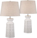 360 Lighting Helene Country Cottage Table Lamps 26' High Set of 2 Ceramic Rustic Cream White Glaze Tan Linen Drum Shade for Living Room Bedroom House Bedside Nightstand (Color May Vary)