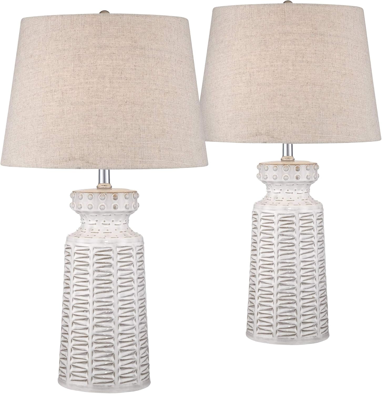 360 Lighting Helene Country Cottage Table Lamps 26' High Set of 2 Ceramic Rustic Cream White Glaze Tan Linen Drum Shade for Living Room Bedroom House Bedside Nightstand (Color May Vary)