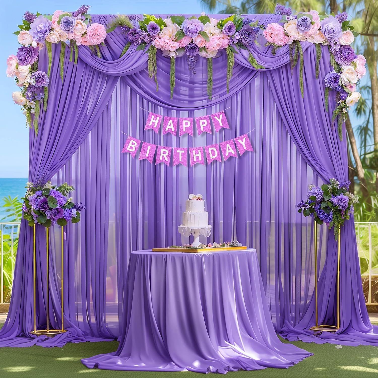 40ft x 10ft Purple Backdrop Curtains, Wrinkle-Free Sheer Chiffon Fabric Photo Backdrop Drapes for Wedding Arch Party Ceremony Stage Photography Decorations