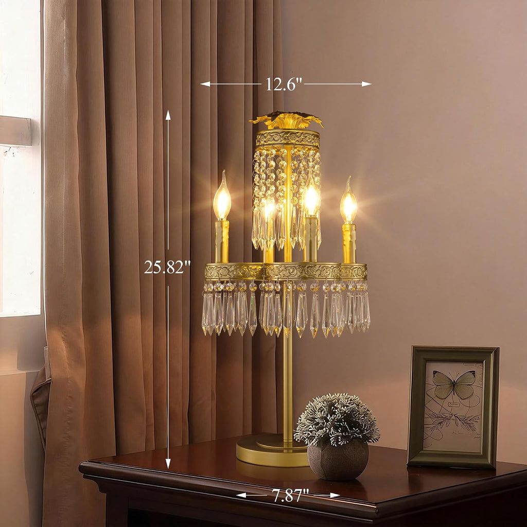 TOCHIC 4 Lights Chandelier Table Lamps for Living Room, 26' Tall Bar Top Crystal Bedside Candelabra Table Lamp Gold Modern Farmhouse Desk Lamps for Night Stands Bedroom Kids Room Entryway Home Office