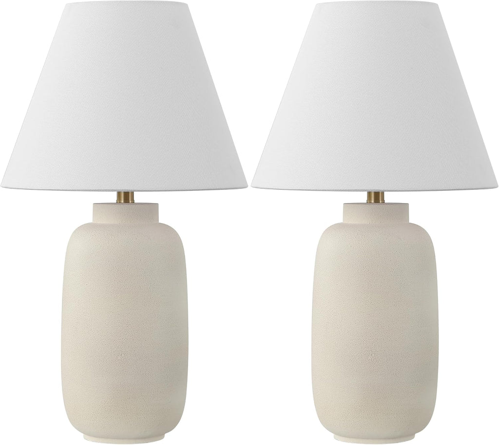 JONATHAN Y 24.5' Matte Cream Modern Ginger Jar Table Lamp Set of 2 for Bedroom, Farmhouse Scandinavian Lamps for Nightstand, White Linen Shade, LED Bulbs Included (JYL5603B-SET2)