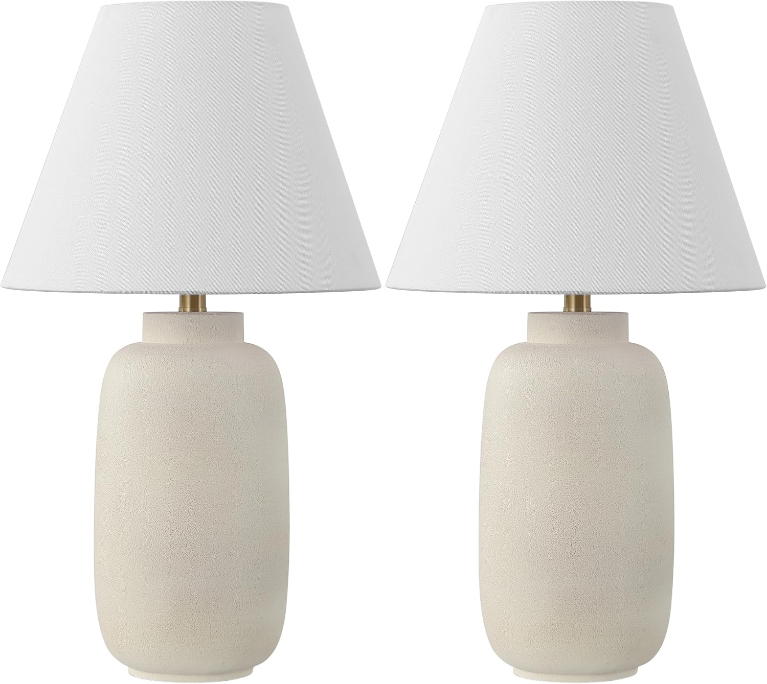 JONATHAN Y 24.5' Matte Cream Modern Ginger Jar Table Lamp Set of 2 for Bedroom, Farmhouse Scandinavian Lamps for Nightstand, White Linen Shade, LED Bulbs Included (JYL5603B-SET2)