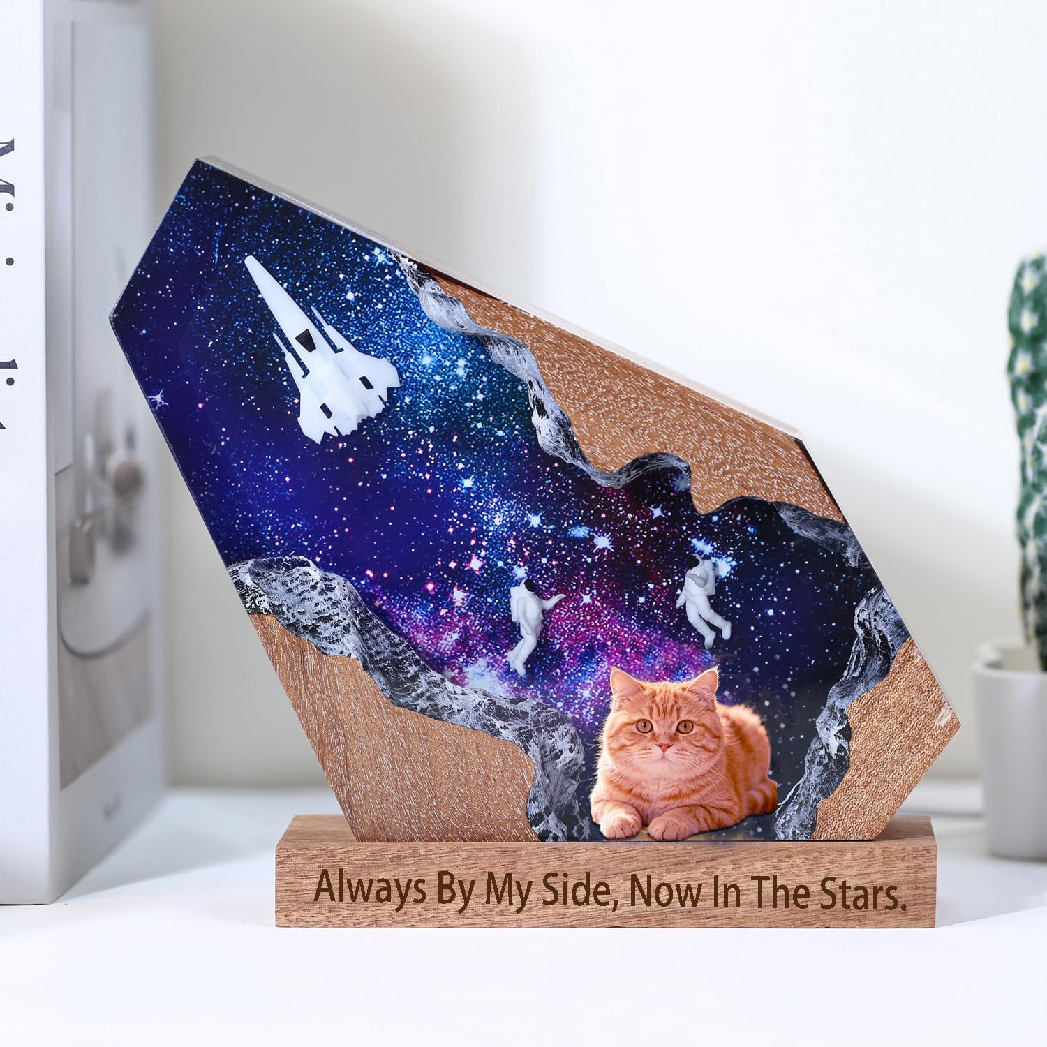 Custom dog & cat memorial gifts for loss of dog & cat, Personalized Space Resin Lamp with Photo and Text, Variable Lights, Handmade Unique pet memorial gifts for the furry astronaut you missed (8'x5')