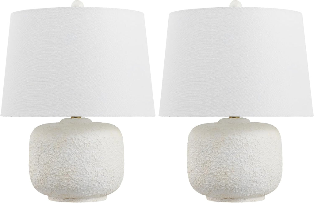 JONATHAN Y 20' Antique White Textured Resin Table Lamp Set of 2 for Bedroom, Coastal Farmhouse Nightstand Lamps for Living Room, White Linen Shade, LED Bulbs Included JYL9208A-SET2