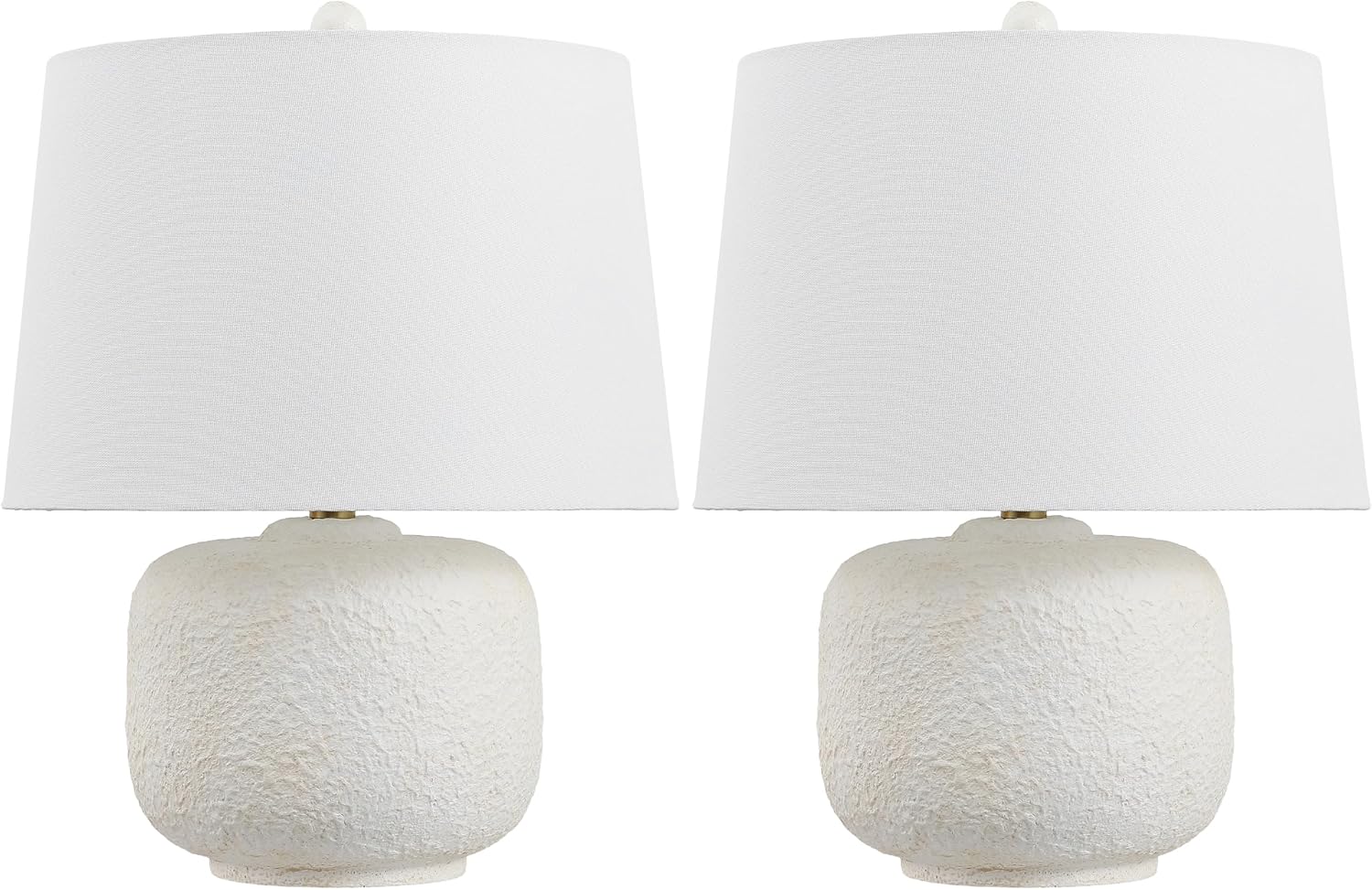 JONATHAN Y 20' Antique White Textured Resin Table Lamp Set of 2 for Bedroom, Coastal Farmhouse Nightstand Lamps for Living Room, White Linen Shade, LED Bulbs Included JYL9208A-SET2