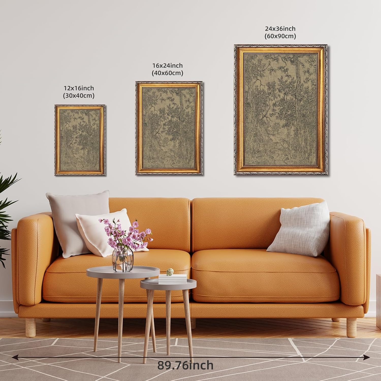 Retro Gold Framed Landscape Sketch Canvas Wall Art Vintage Classic Mystical Forest Moody Woodland Painting Poster Antique Dark Drawing French Country Farmhouse Print Artwork Home Decor 24x36inch