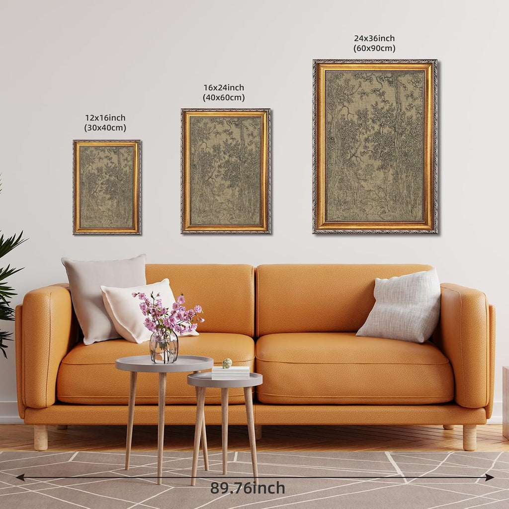 Retro Gold Framed Landscape Sketch Canvas Wall Art Vintage Classic Mystical Forest Moody Woodland Painting Poster Antique Dark Drawing French Country Farmhouse Print Artwork Home Decor 20x30inch