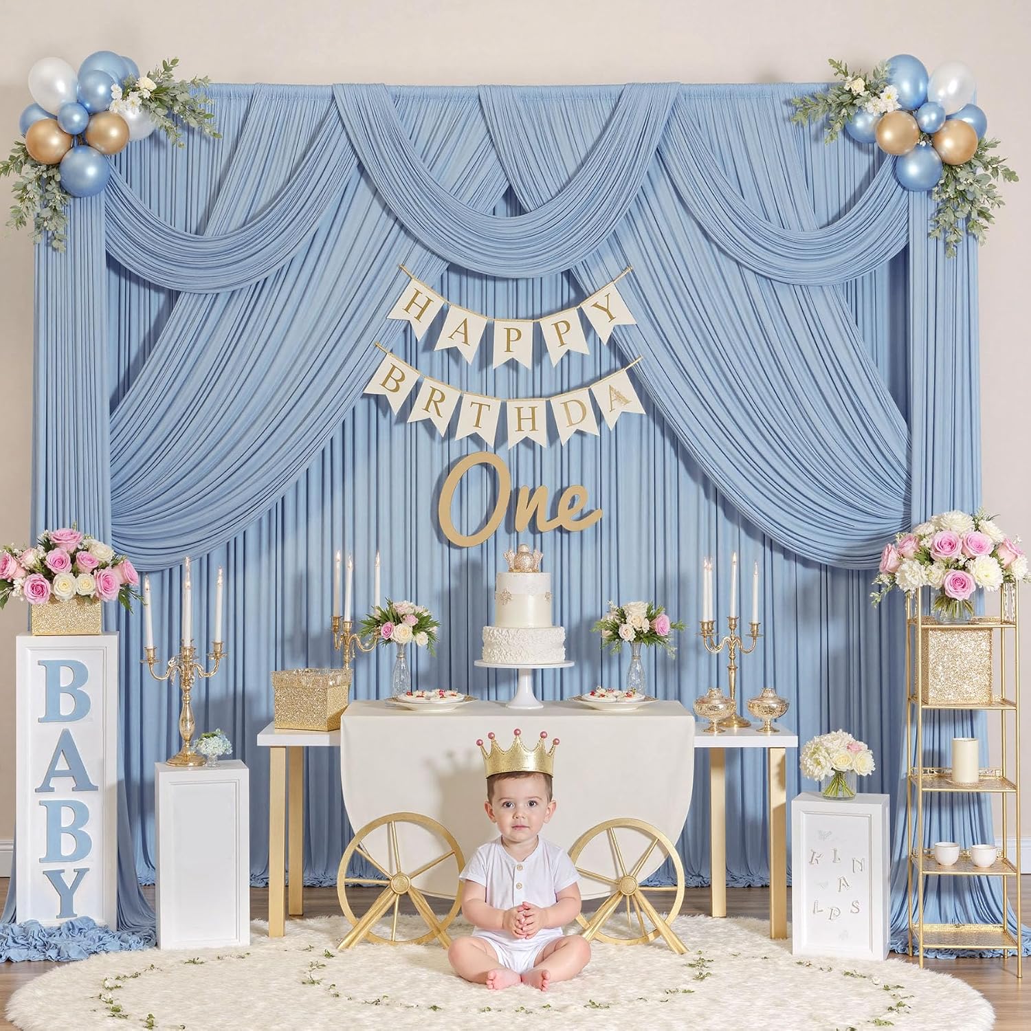 50ftx10ft Wrinkle Free Dusty Blue Backdrop Curtains for Parties, Silky Polyester Photo Backdrop Drapes 10 Panels 5x10ft Back Drop Cloth for Wedding Birthday Baby Shower Photography Background