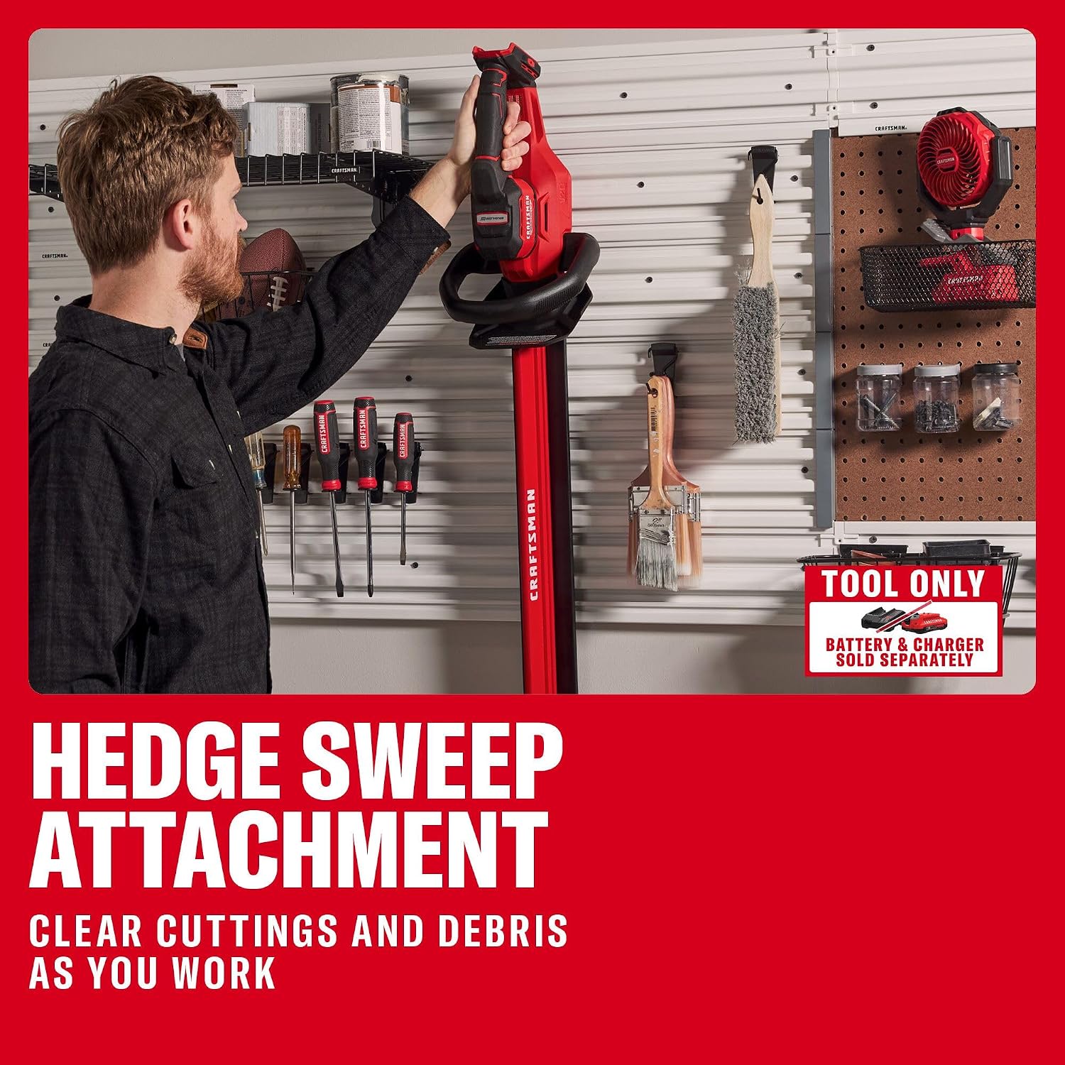 CRAFTSMAN V20 Brushless RP 22 in. Cordless Hedge Trimmer, Lightweight Bush Trimmer with Hedge Sweep Attachment, Up to 2X Power, Longer Runtime, Tool Only (CMCHT830B)