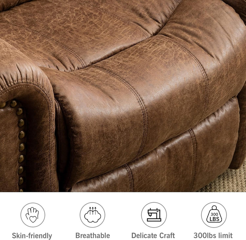 Distinctive Brass Rivets Design Electric Recliner Chair Breathable Bonded Leather Classic Single Sofa Chairs for Home Theater Living Room Bedroom