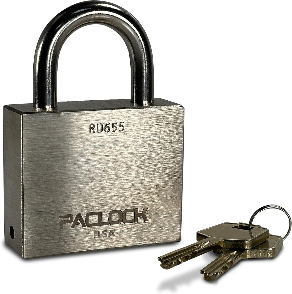 PACLOCK's RD655 Rotating Disc Padlock, 3/8' Dia. Stainless Steel Shackle, High Security Rotating Disc, Exclusive Key Number, U-Pick! Keyed Alike w/ 1 Key, Nickel-Plated Brass