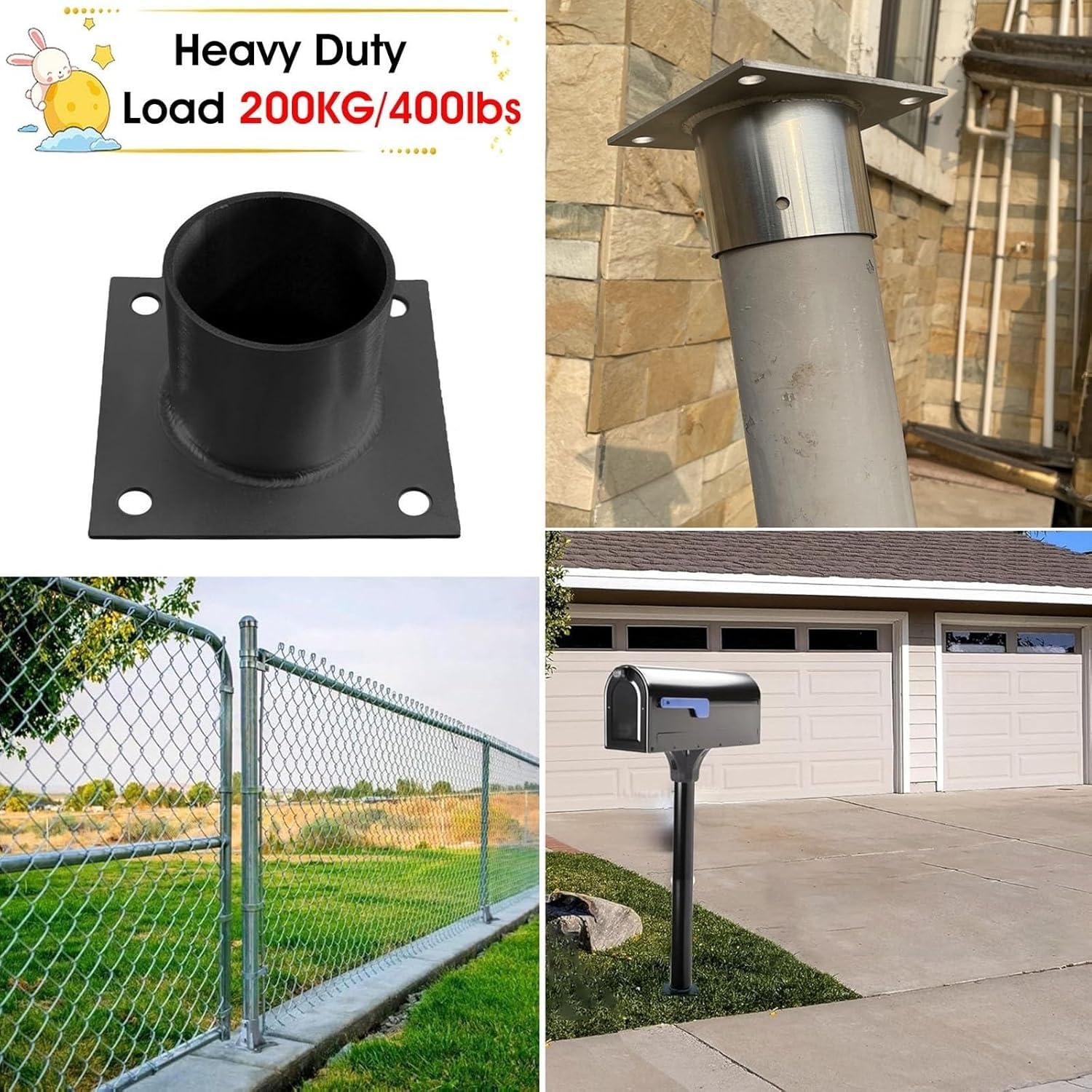 Post Base Anchor Kit 8 Pieces Fence Post Anchors for Wooden Posts, Mailboxes, Railings, Elevated Deck Anchors Support Black ﻿(20mm(4/5in))