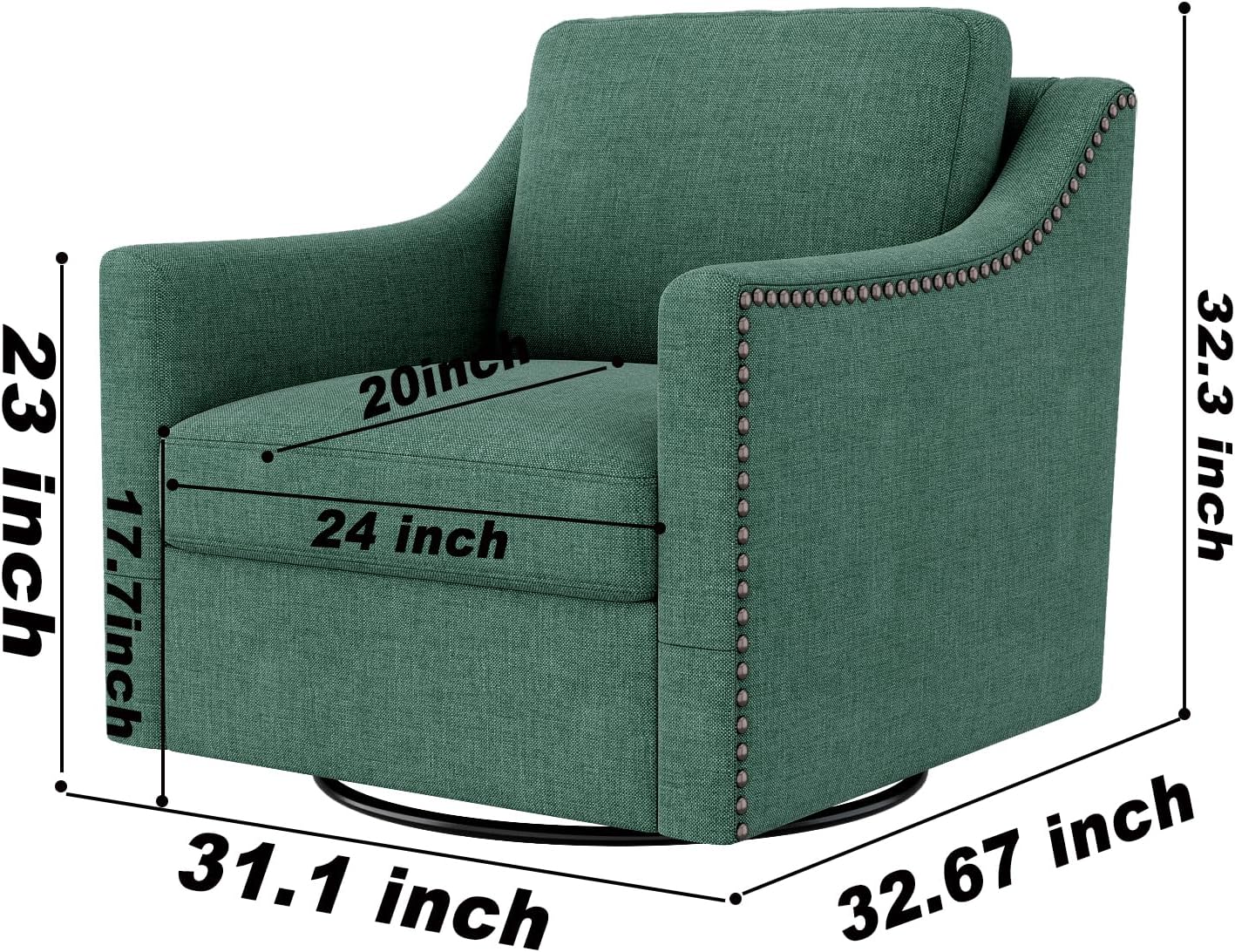 360° Swivel Armchair, Cotton Linen Skin-Friendly Fabric, Ergonomic Design with Brass Nail Decor, Accent Chair for Living Room & Bedroom