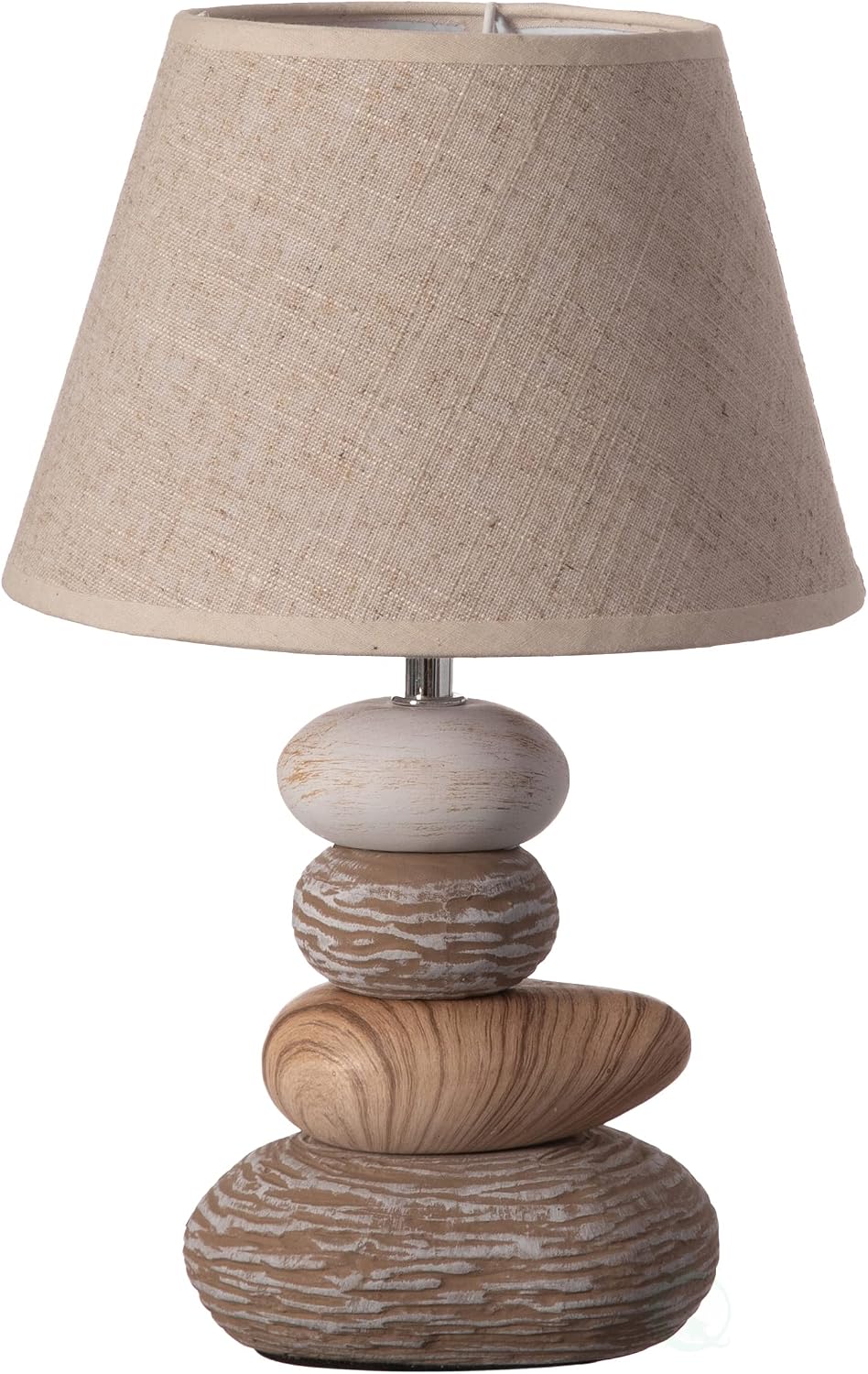 Quickway Imports Designer Table Lamps, Decorative Ceramic Table Lamp, with Beige, Brown, and White Stones and Beige Linen Lampshade, 14 inches Tall, Unique Lamp for Living Room or Bedroom