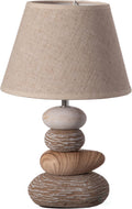 Quickway Imports Designer Table Lamps, Decorative Ceramic Table Lamp, with Beige, Brown, and White Stones and Beige Linen Lampshade, 14 inches Tall, Unique Lamp for Living Room or Bedroom