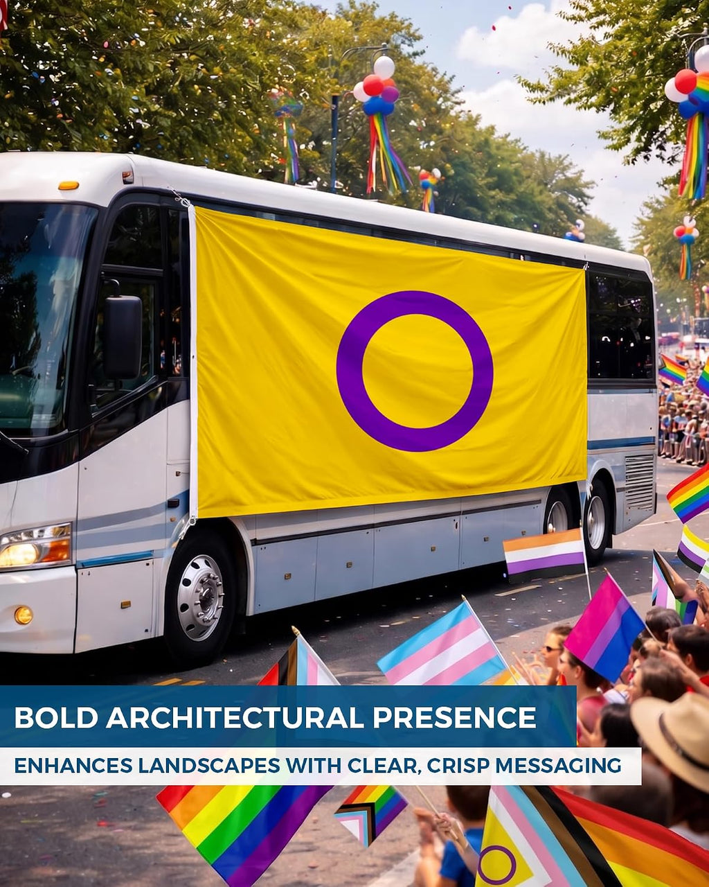 AGAS Large Intersex Flag 8x12 Ft - Printed 200D Nylon - Rope Thimble Brass Grommet Stitched Edges Fade Proof Sharp Colors - Large Size Indoor/Outdoor Intersexuality flag