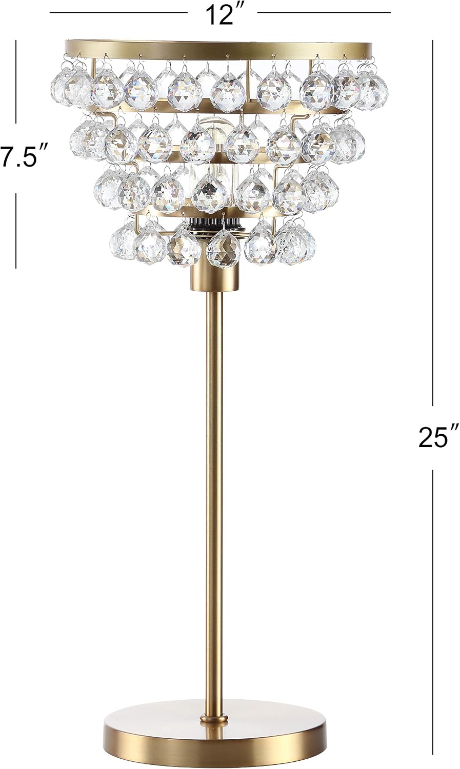 JONATHAN Y 25' Brass Gold/Clear Table Lamp, Modern Industrial Chandelier Style Light, Clear Crystal Beads, Glam Bedside Nightstand Lamp for Bedroom Living Room, LED Bulb Included (JYL9004B)