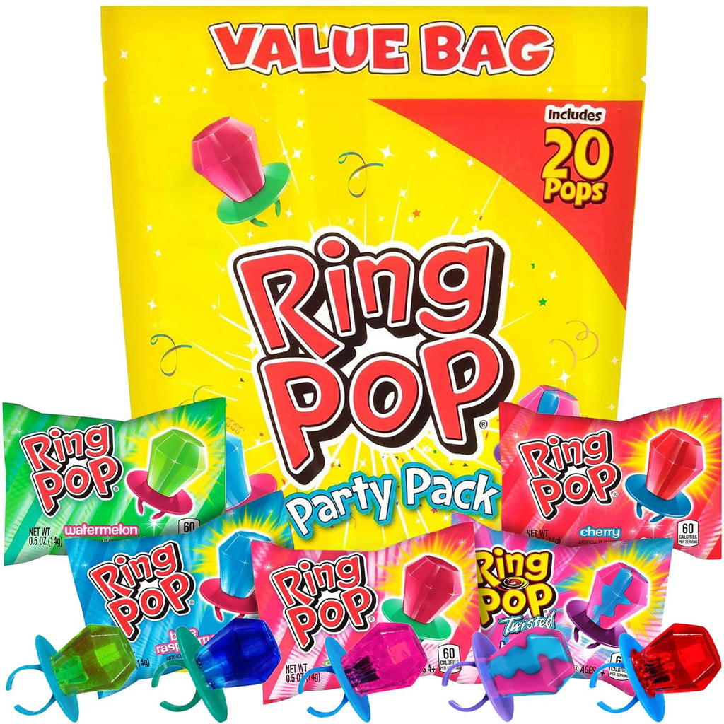 Ring Pop Individually Wrapped Bulk Lollipop- Variety Party Pack, 20 Lollipops per Bag (Case of 12 Bags)