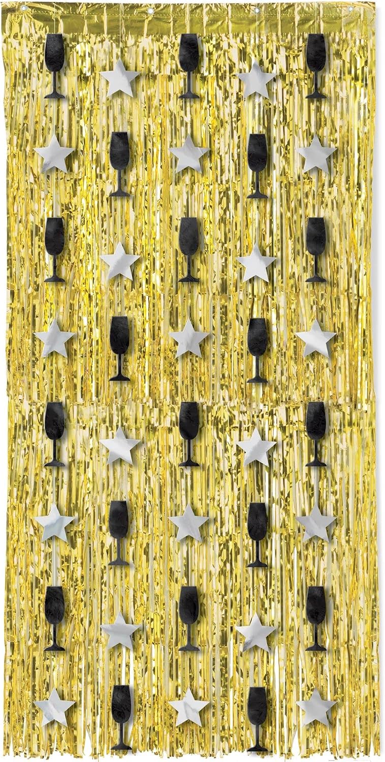 Multicolor Paper & Foil Doorway Curtain - '5' x 3.25' (1 Pc.) - Stunning Design, Perfect For New Year's Eve Parties, Themed Events, & Home Decor