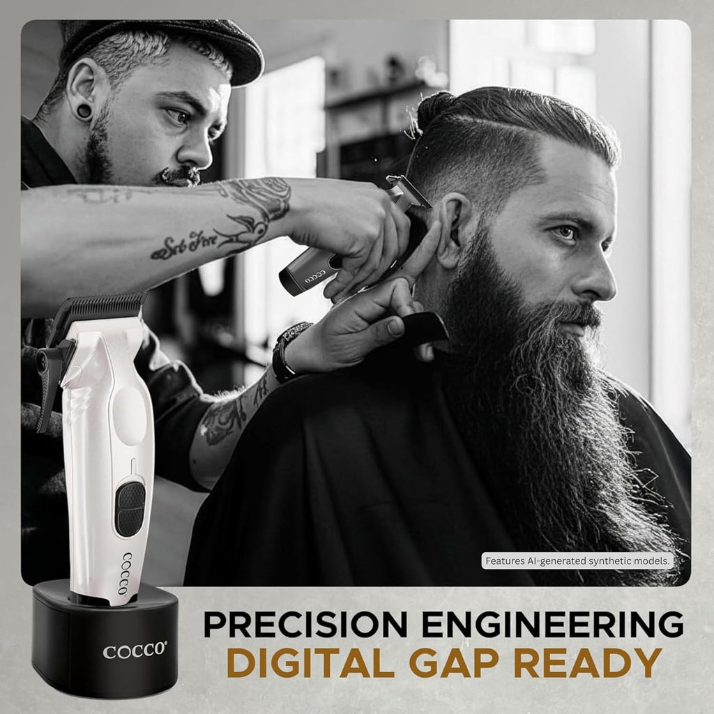 Cocco Veloce Pro Clipper, Digital Gap Ambassador Graphene Taper Blade Professional Hair Clippers, High-Torque BLDC Motor, All-Metal, Cordless, Charging Base Included