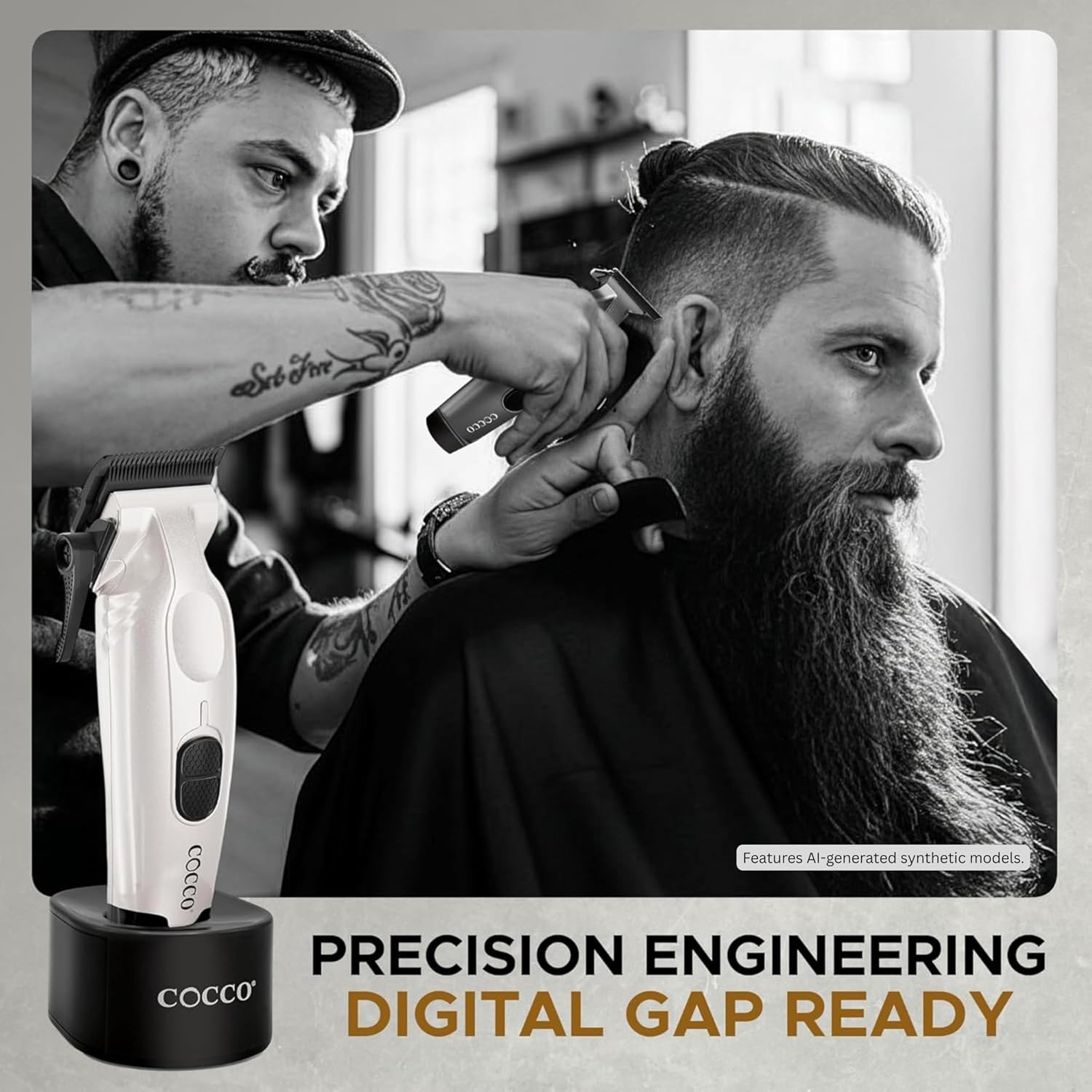 Cocco Veloce Pro Clipper, Digital Gap Ambassador Graphene Taper Blade Professional Hair Clippers, High-Torque BLDC Motor, All-Metal, Cordless, Charging Base Included