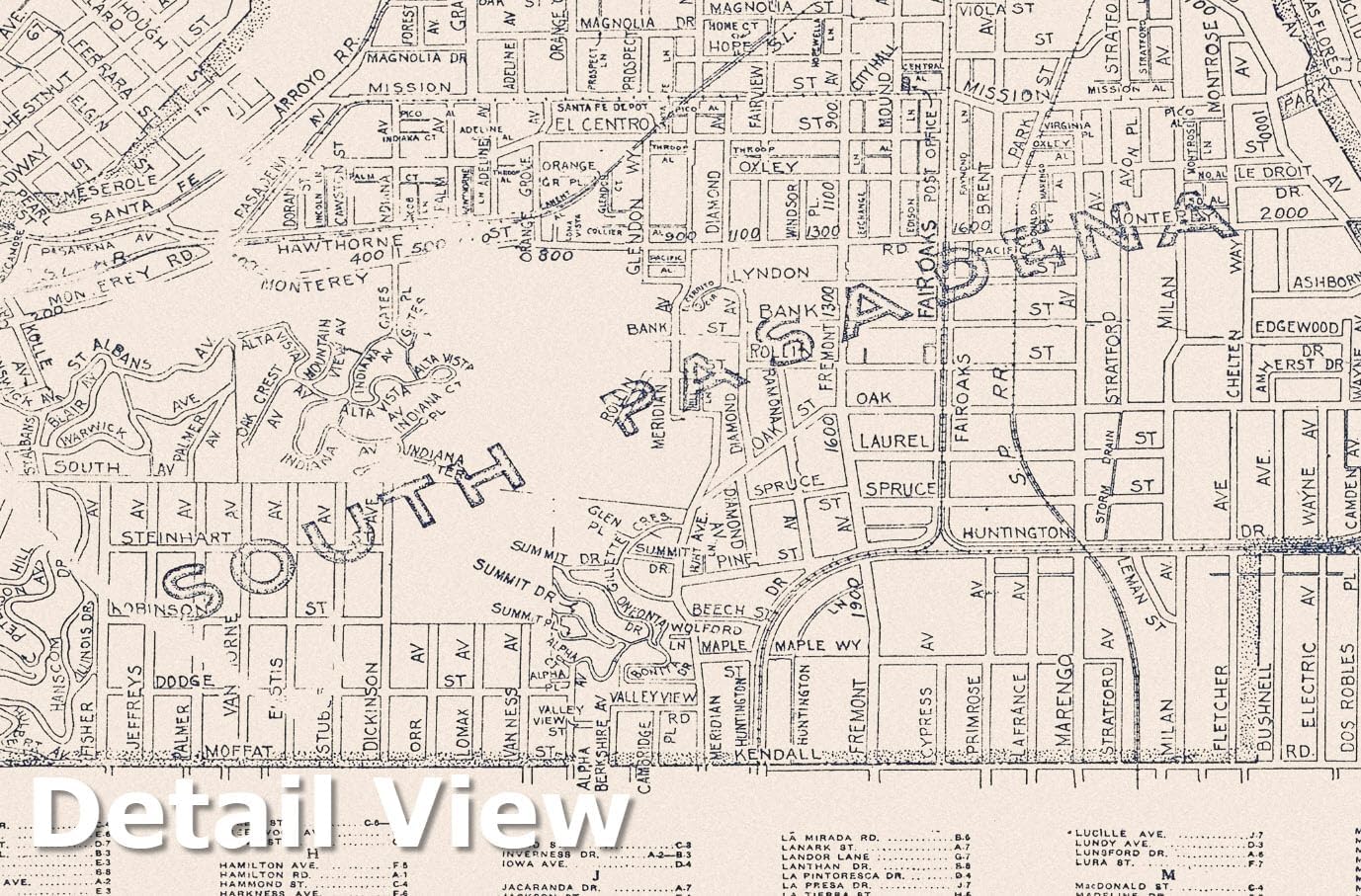 Historic Pictoric 1938 Pasadena, Altadena, South Pasadena & San Marino, California Road Map Print - 44in x 44in